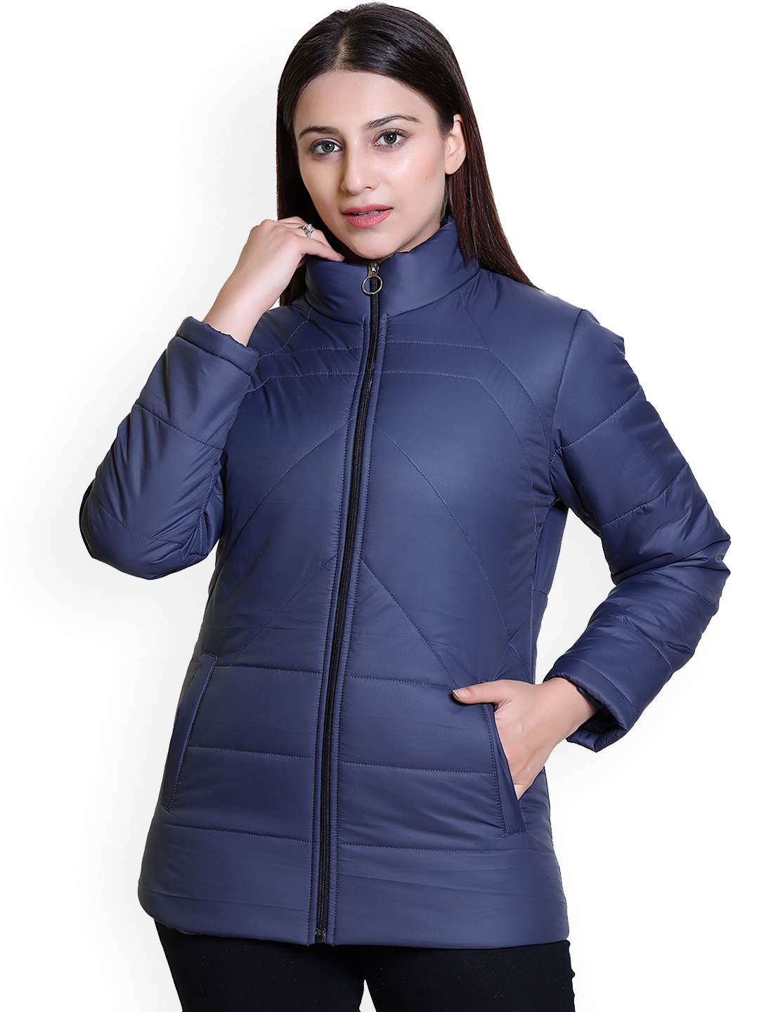 

Brazo Geometric Lightweight Longline Puffer Jacket, Navy blue