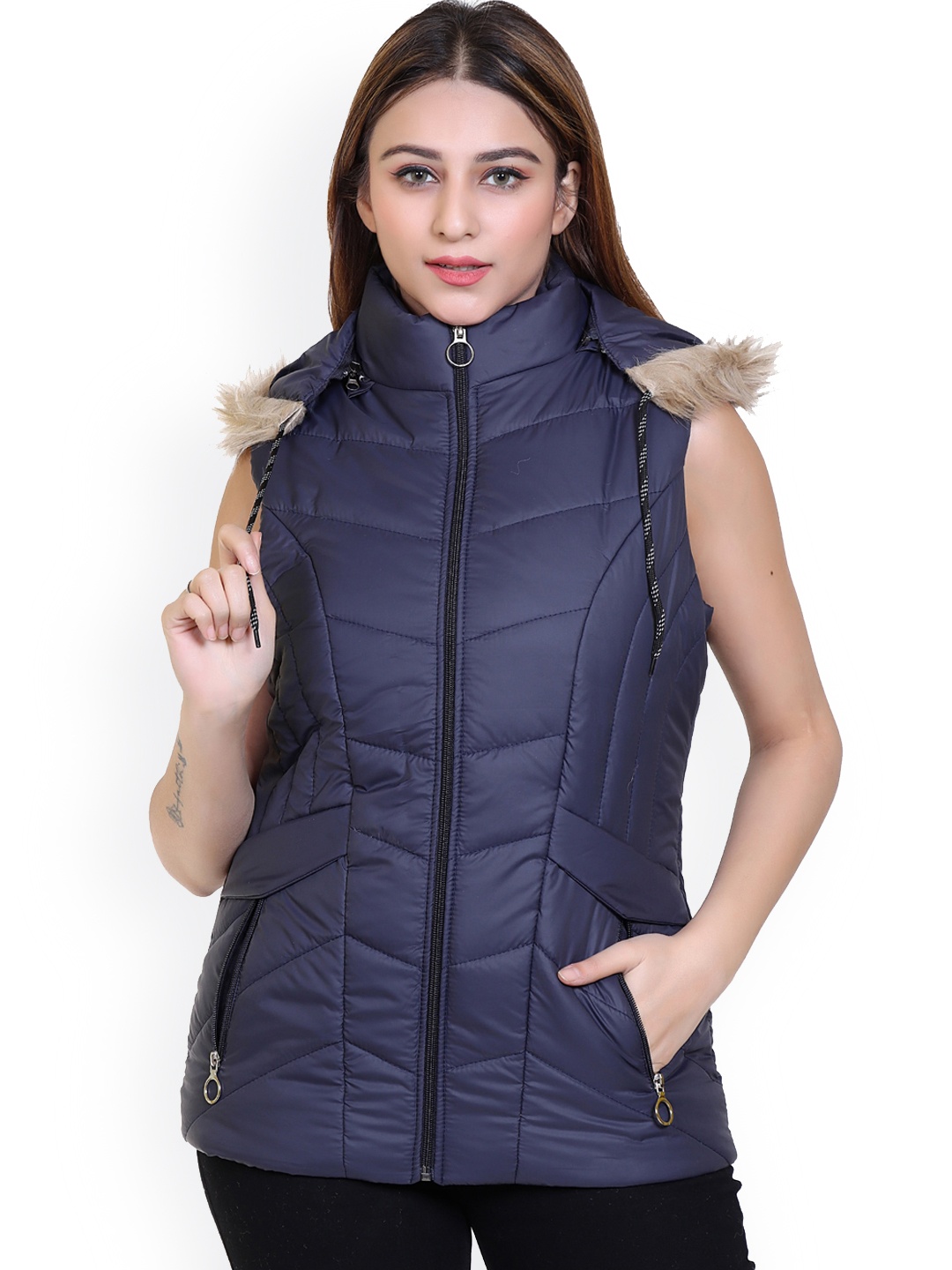 

Brazo Hooded Lightweight Puffer Jacket, Navy blue