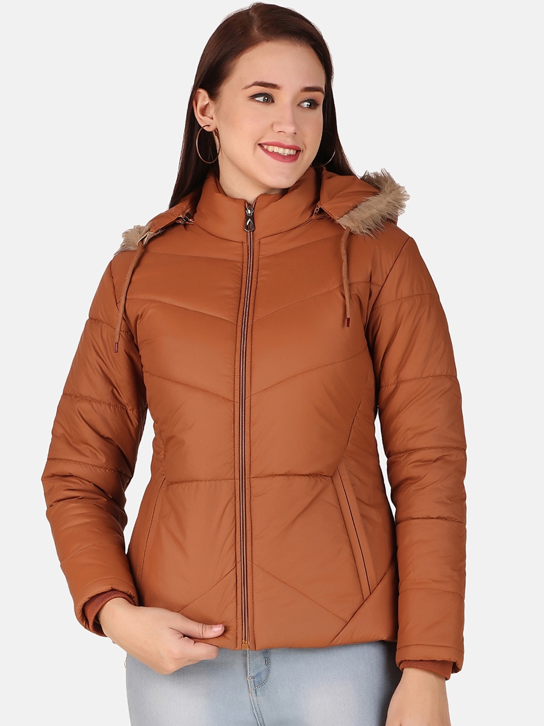 

Brazo Hooded Lightweight Longline Parka Jacket With Faux Fur Trim, Brown