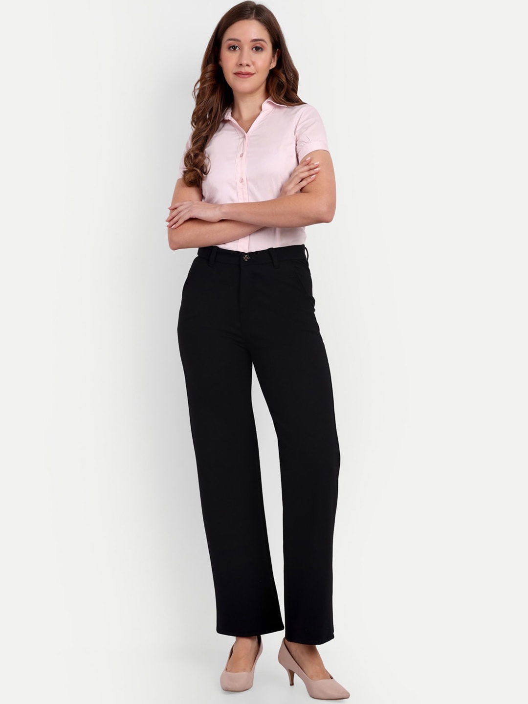 

Next One Women Smart Loose Fit High-Rise Easy Wash Trousers, Black