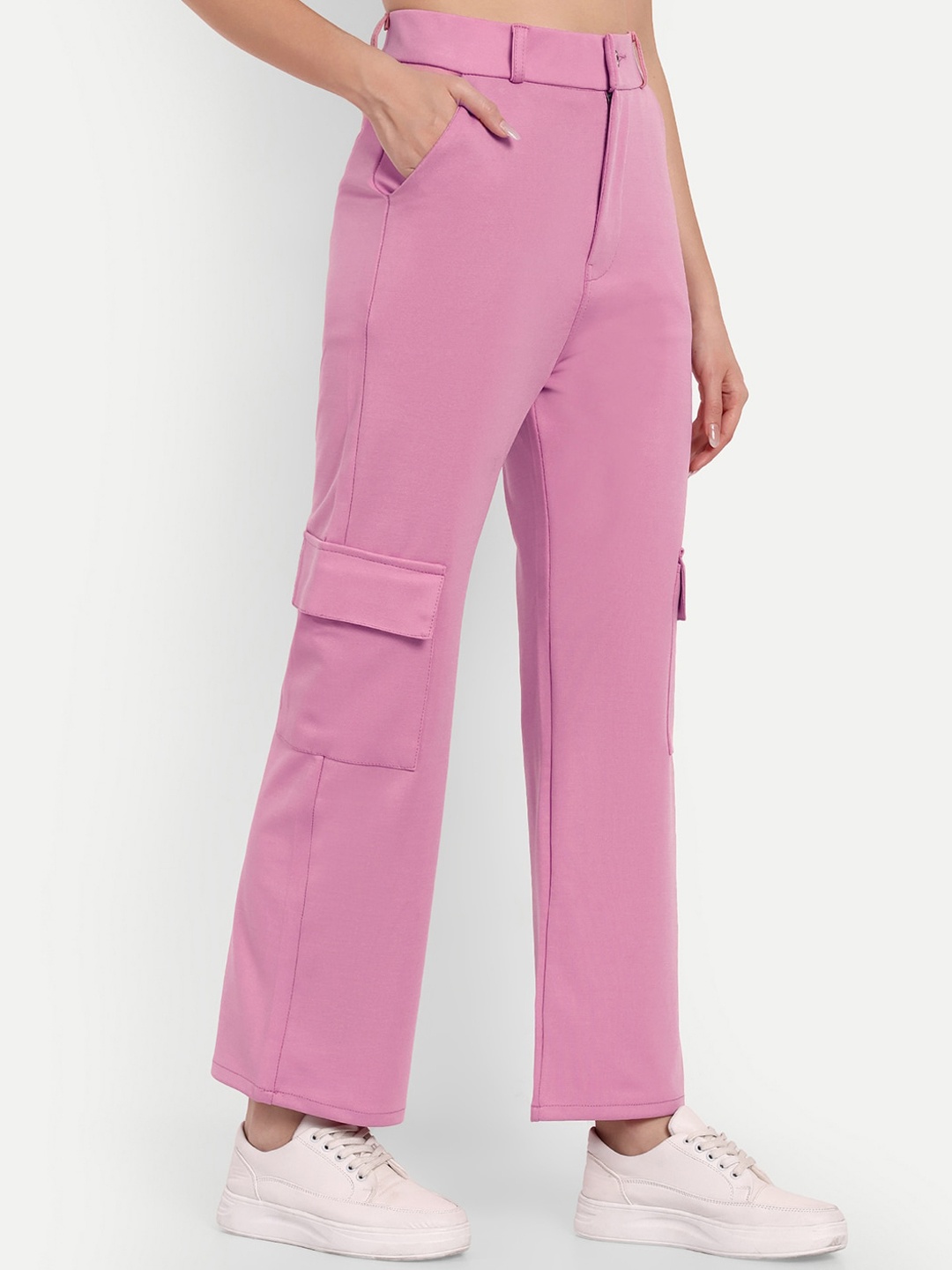 

Next One Women Cotton Smart Straight Fit High-Rise Easy Wash Cargos, Pink