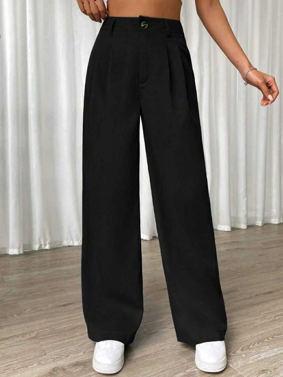

Next One Women High-Rise Pleated Korean Trousers, Black