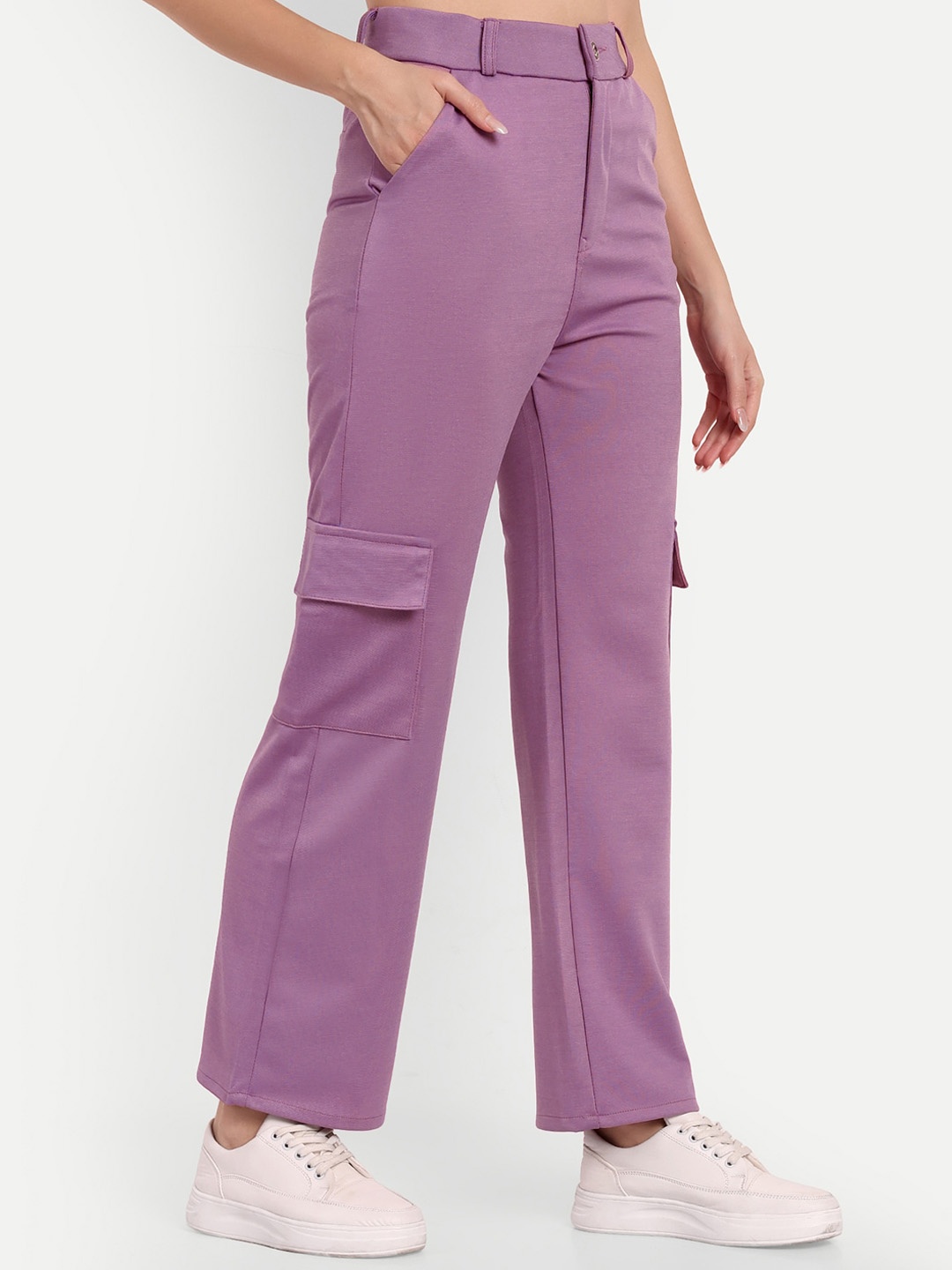 

Next One Women Smart Straight Fit High-Rise Easy Wash Cargos Trousers, Violet
