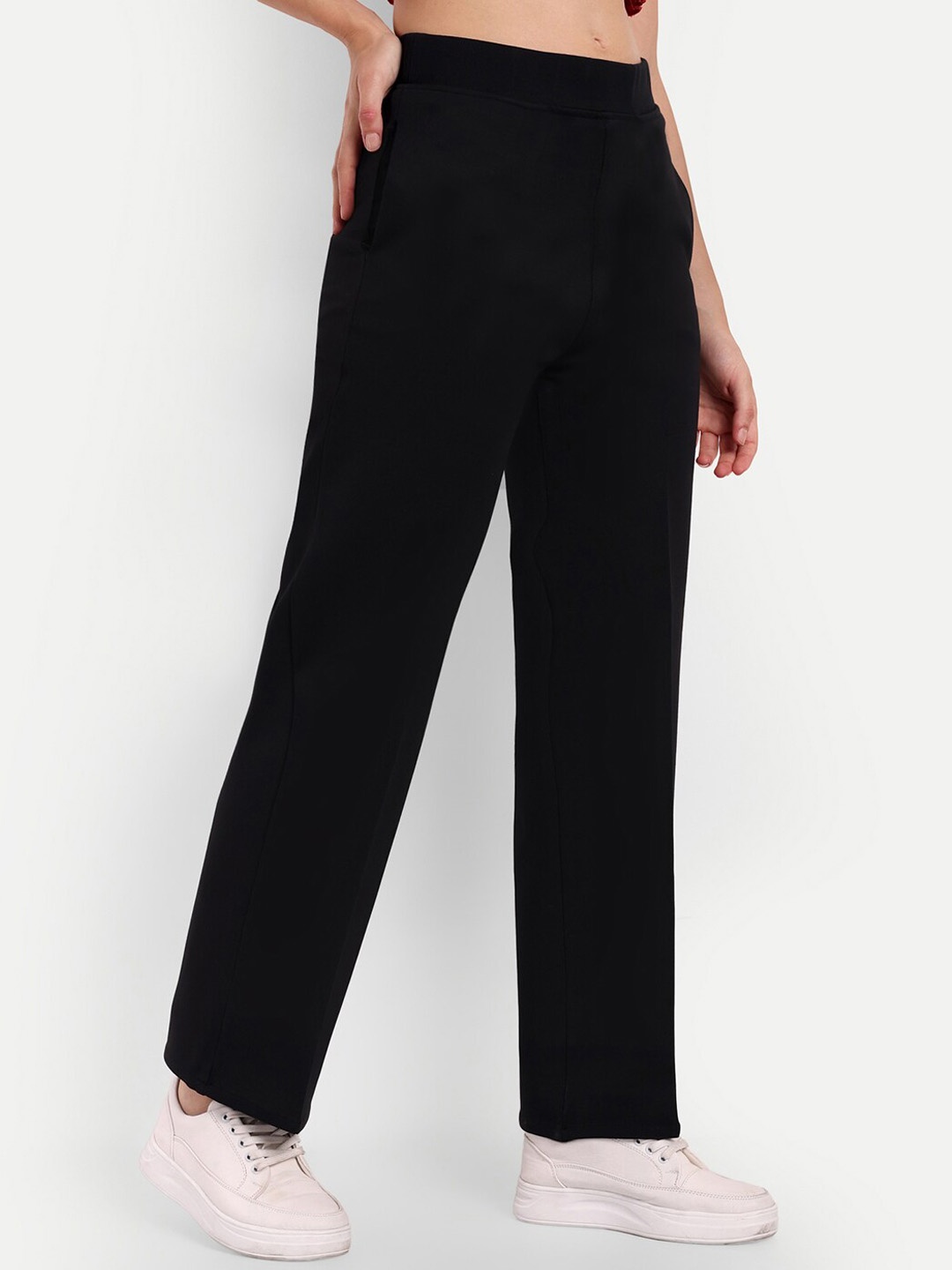 

Next One Women Smart Straight Fit High-Rise Easy Wash Trousers, Black