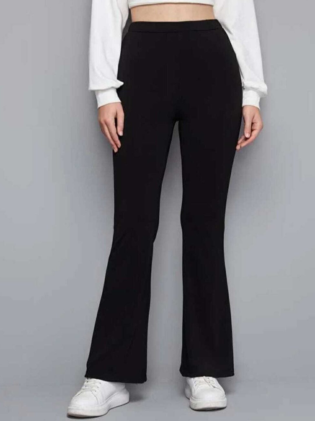 

Next One Women Smart Flared High-Rise Easy Wash Trousers, Black
