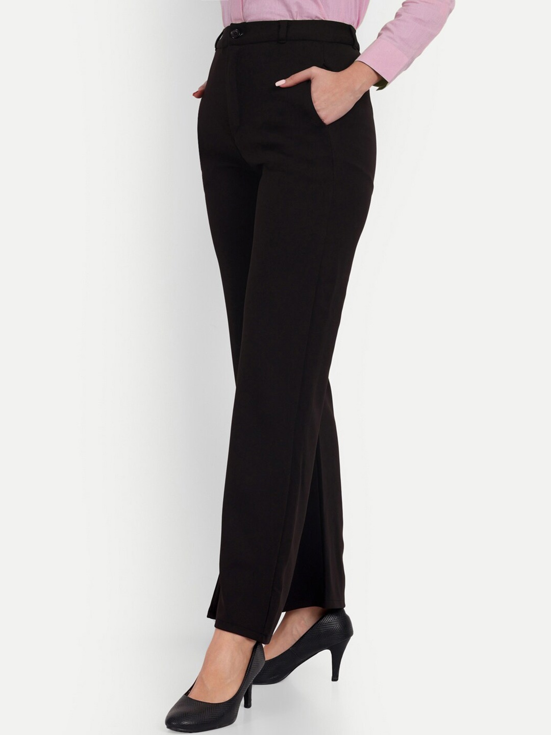 

Next One Women Smart Loose Fit High-Rise Easy Wash Trousers, Black