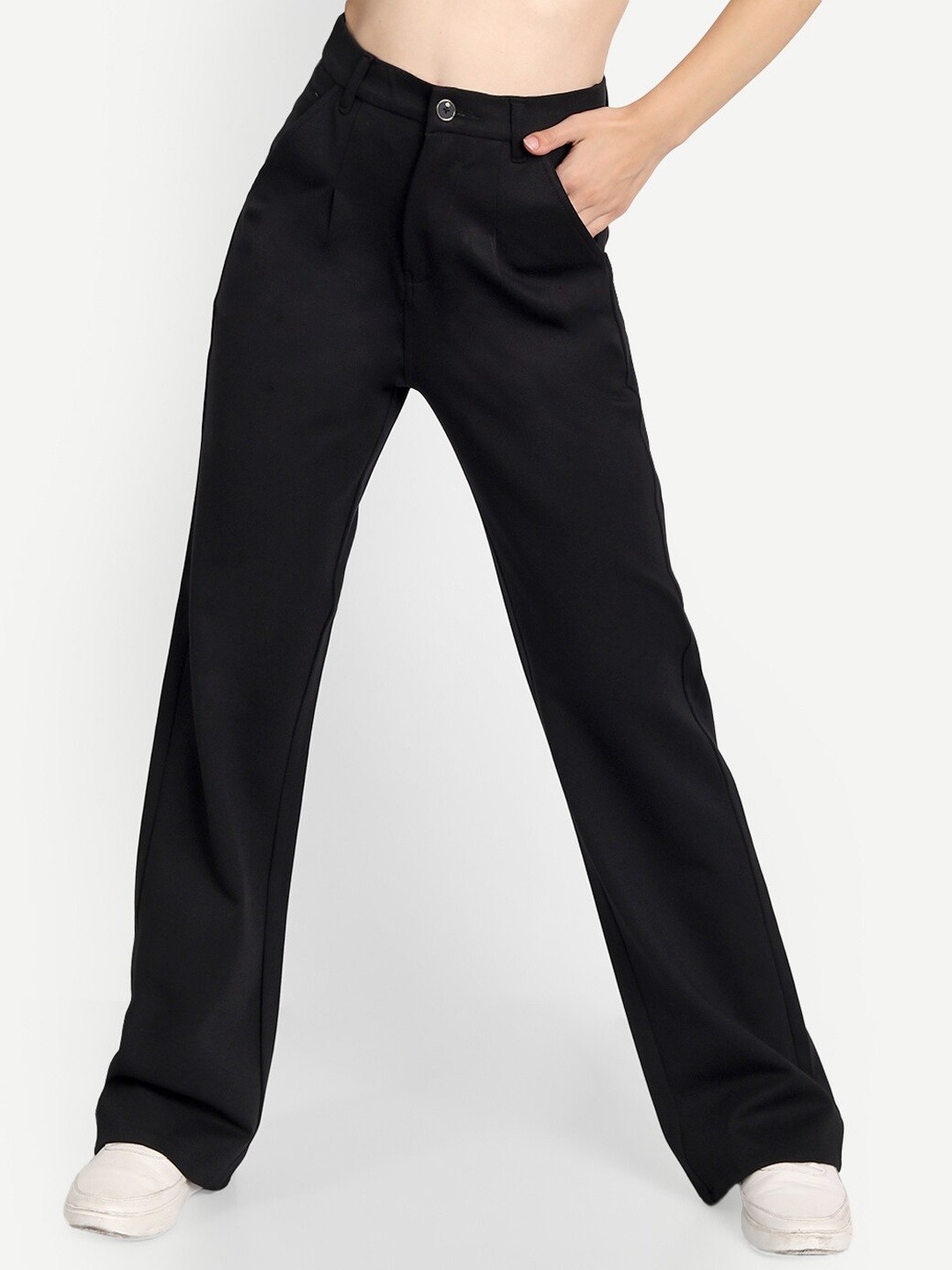 

Next One Women Smart Straight Fit High-Rise Easy Wash Trousers, Black