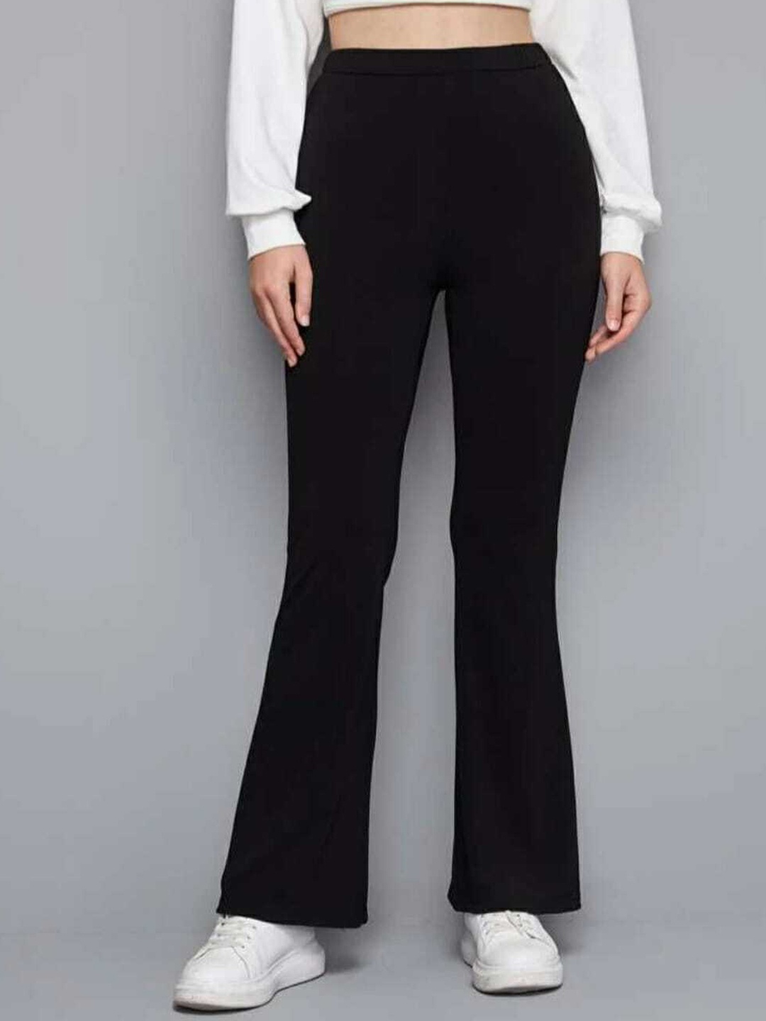 

Next One Women Smart Flared High-Rise Easy Wash Trousers, Black