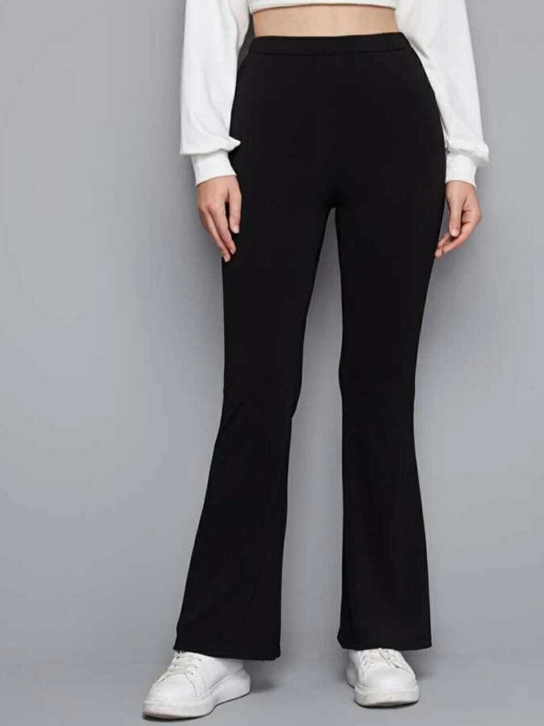 

Next One Women Smart Flared High-Rise Easy Wash Cotton Bootcut Trousers, Black