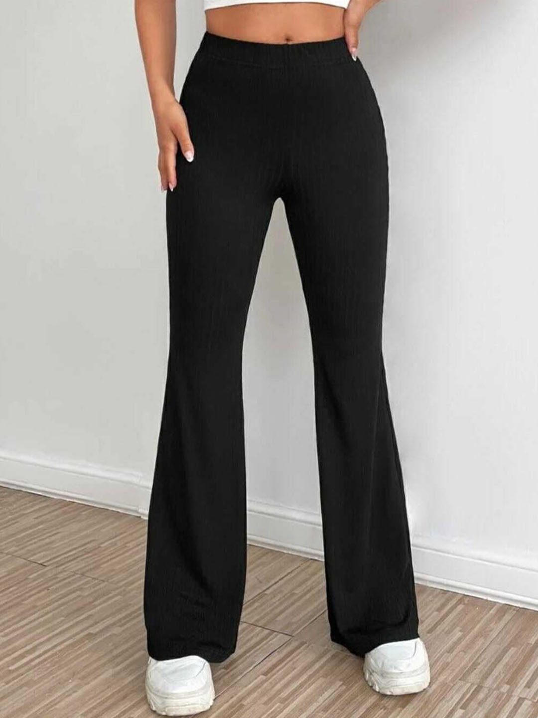 

Next One Women Smart Flared High-Rise Easy Wash Trousers, Black