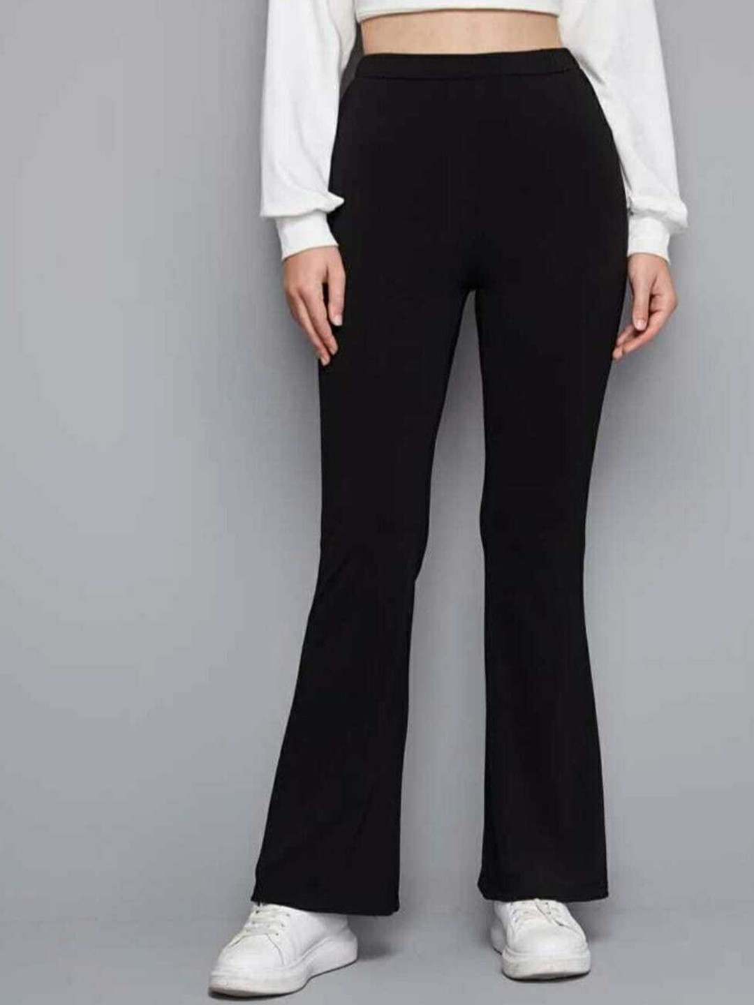 

Next One Women Smart Flared High-Rise Easy Wash Bootcut Trousers, Black