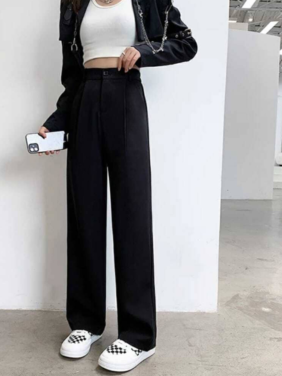 

Next One Women High-Rise Pleated Korean Trousers, Black