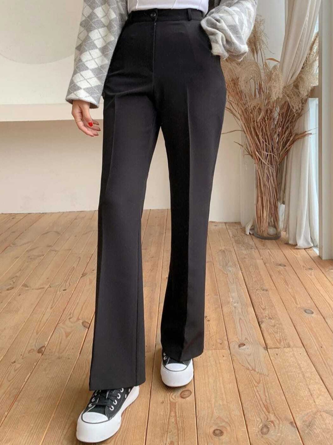 

Next One Women High-Rise Pleated Korean Trousers, Black