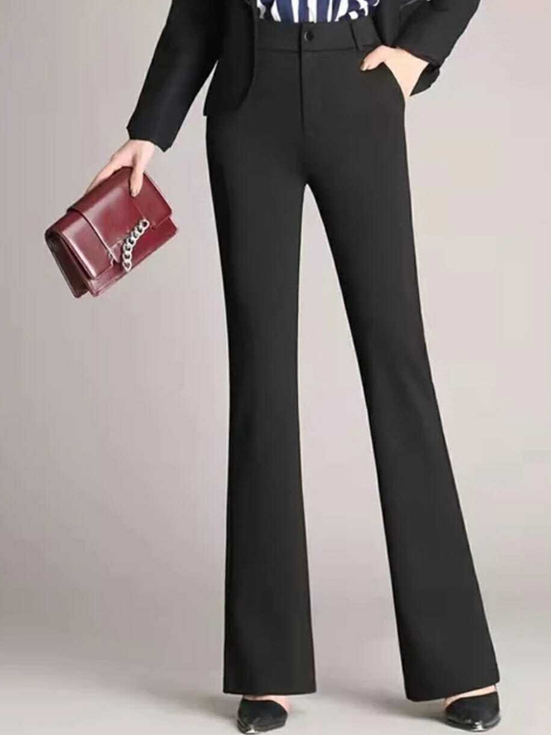 

Next One Women Smart Flared High-Rise Easy Wash Trousers, Black