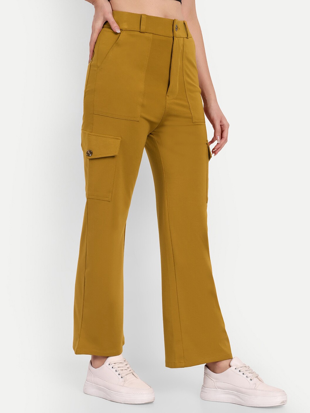 

Next One Women Smart Straight Fit High-Rise Easy Wash Cargos, Mustard