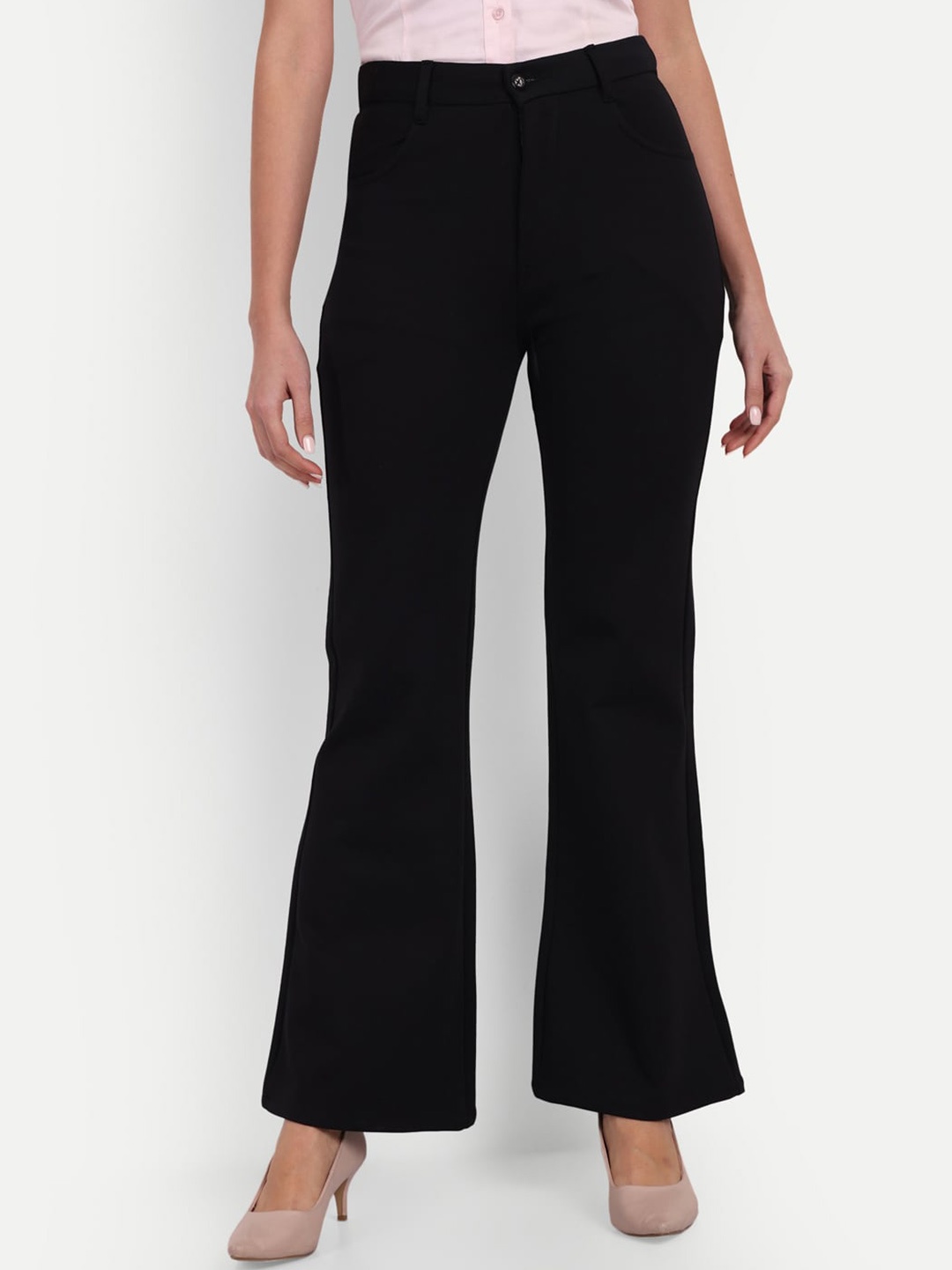 

Next One Women Black Smart Flared High-Rise Easy Wash Bootcut Trousers