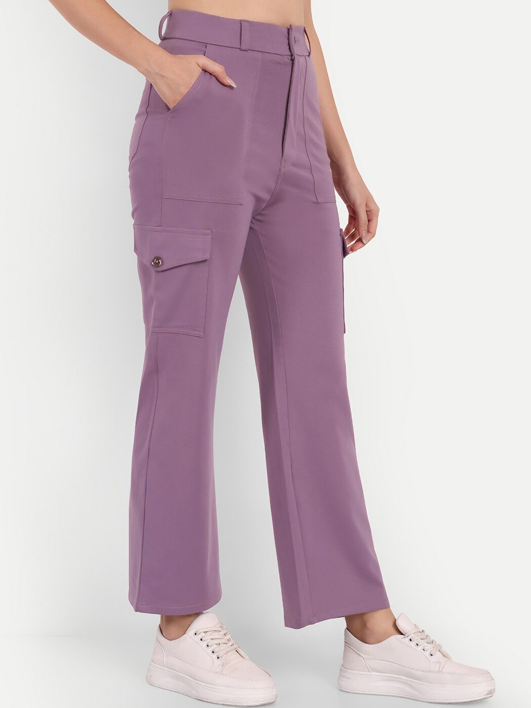 

Next One Women Smart Straight Fit High-Rise Easy Wash Cargo Trousers, Violet