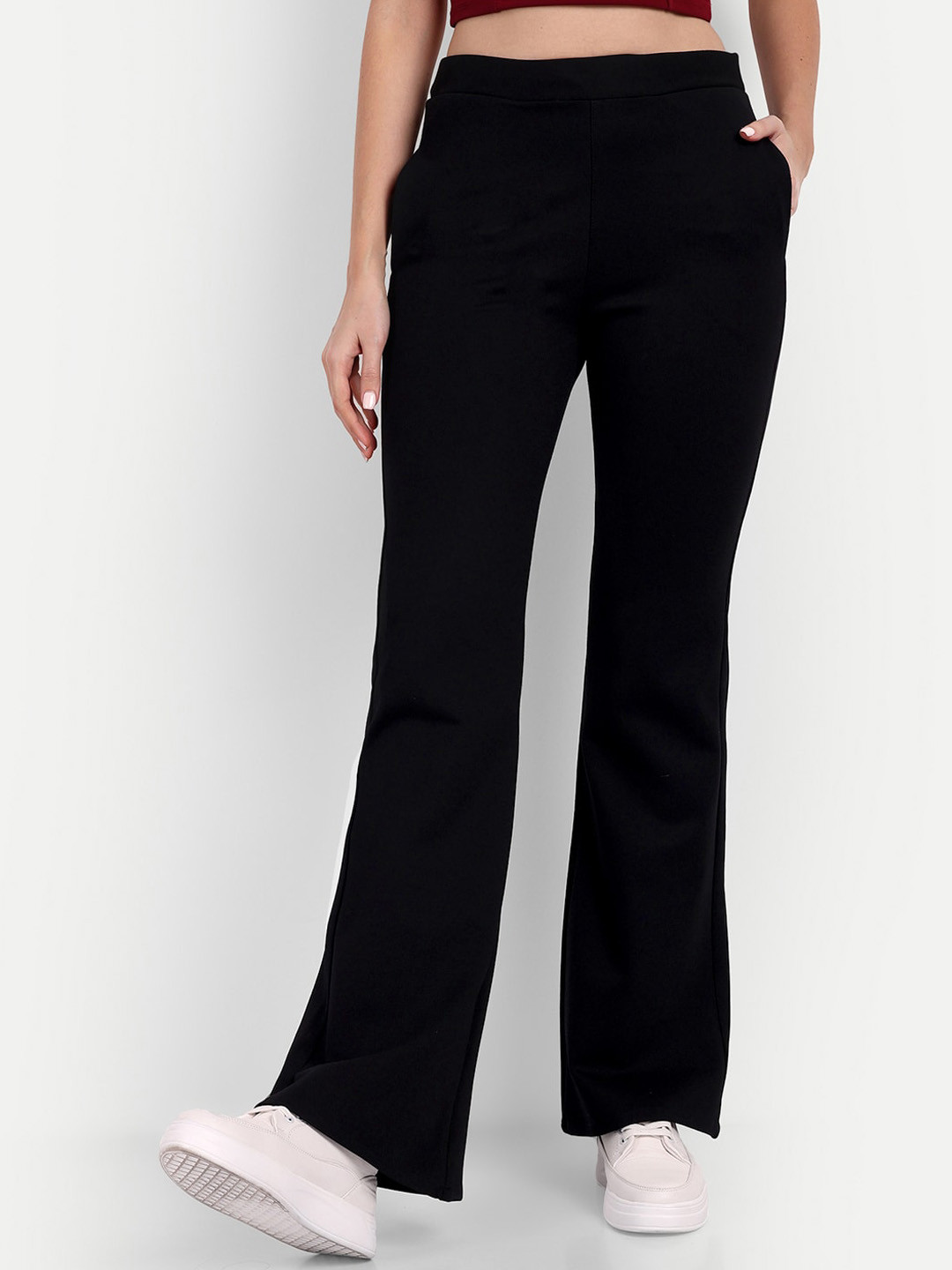 

Next One Women Smart Flared High-Rise Easy Wash Parallel Trousers, Black
