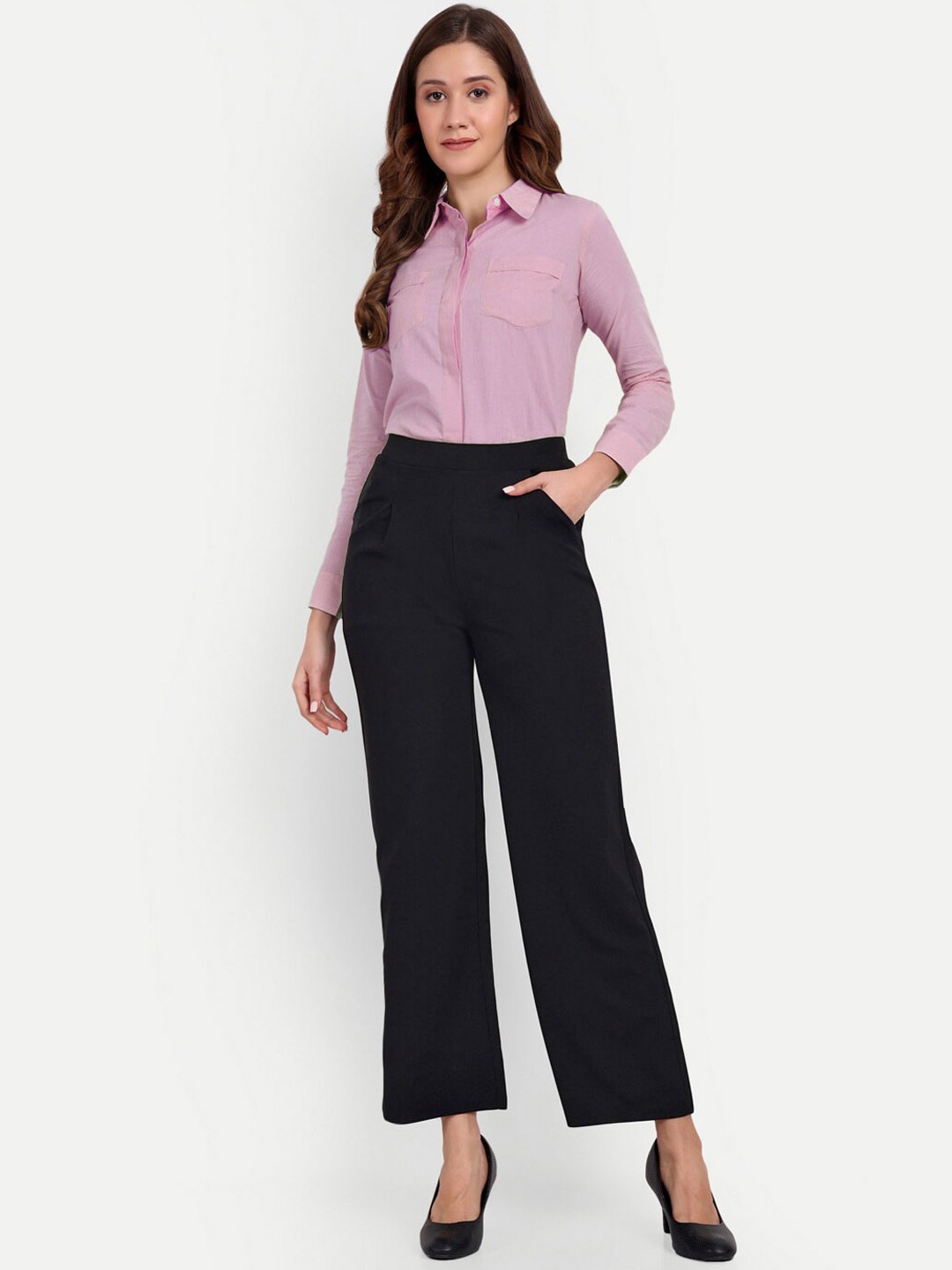 

Next One Women Smart Loose Fit High-Rise Easy Wash Parallel Trousers, Black