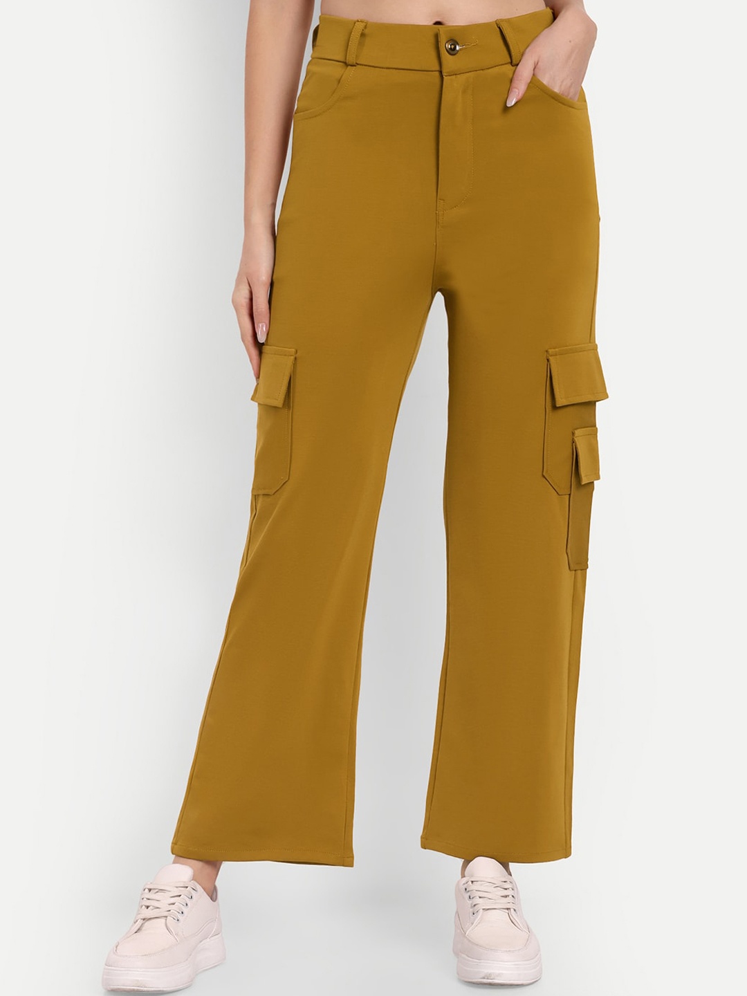 

Next One Women Smart Straight Fit High-Rise Easy Wash Cargos, Mustard