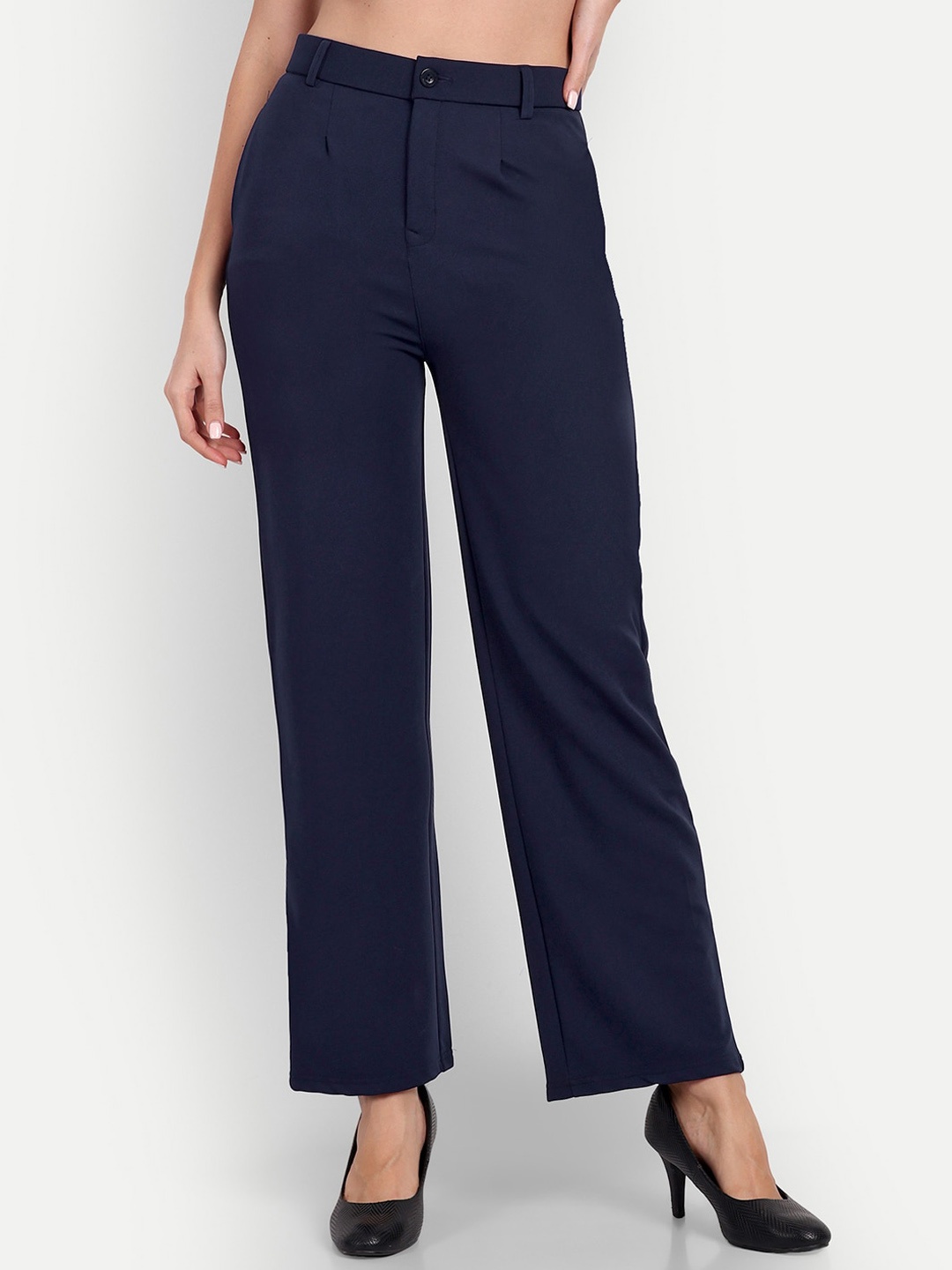 

Next One Women Smart Straight Fit High-Rise Easy Wash Parallel Trousers, Navy blue
