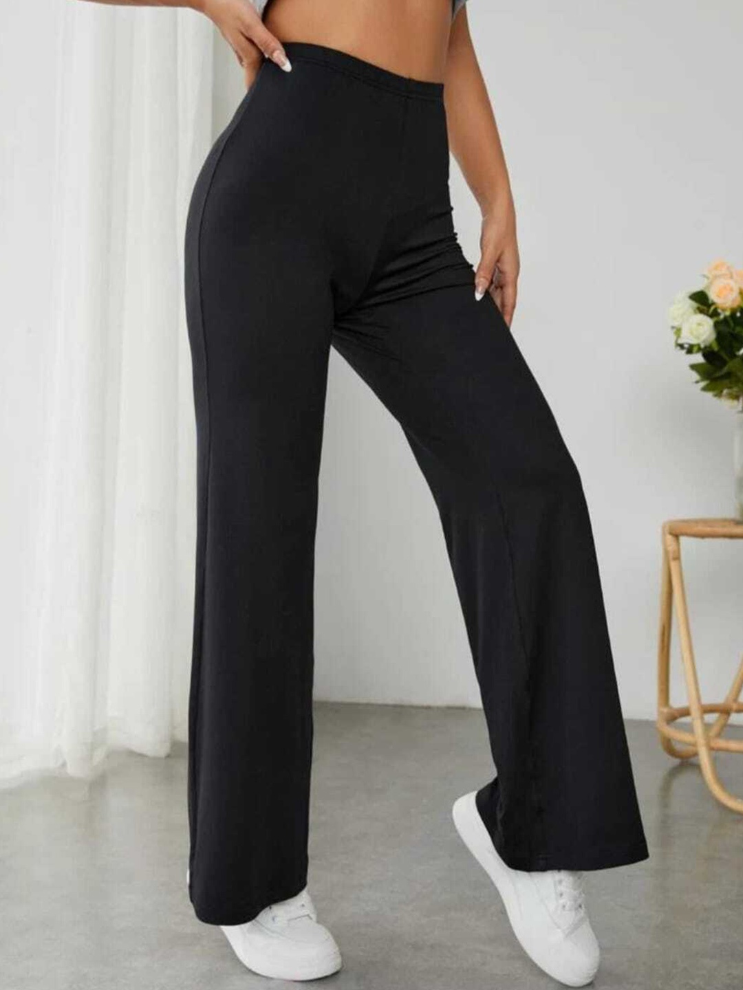 

Next One Women Smart Loose Fit High-Rise Easy Wash Parallel Trousers, Black