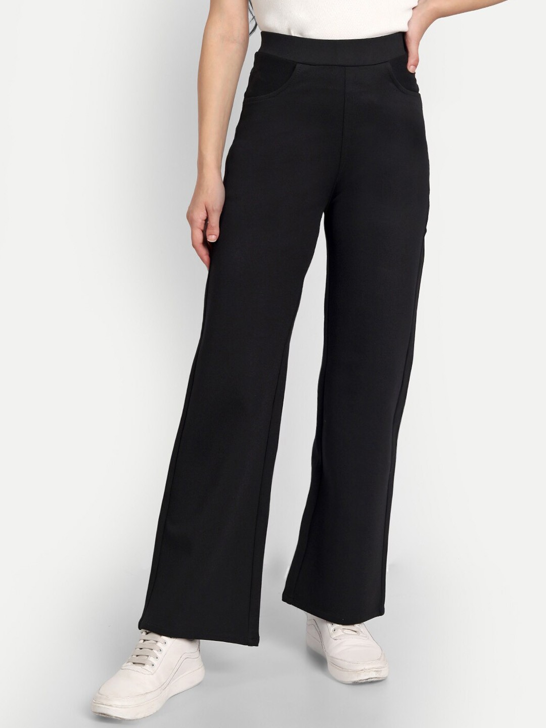 

Next One Women Smart Straight Fit High-Rise Easy Wash Parallel Trousers, Black