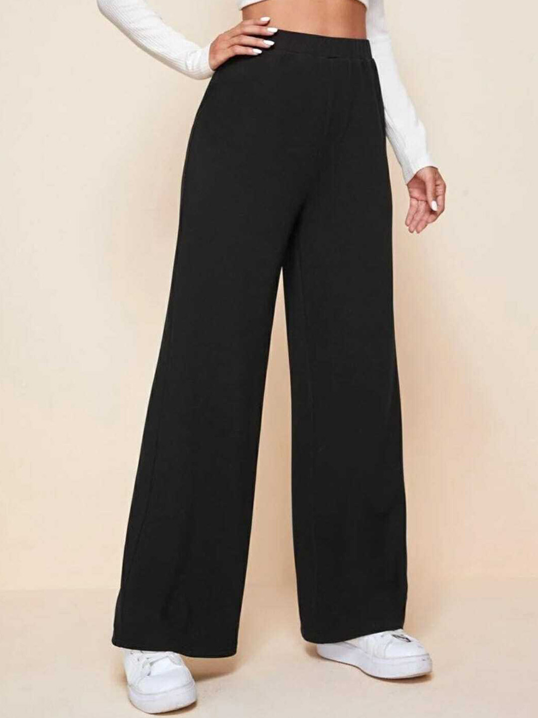 

Next One Women Smart Straight Fit High-Rise Easy Wash Parallel Trousers, Black