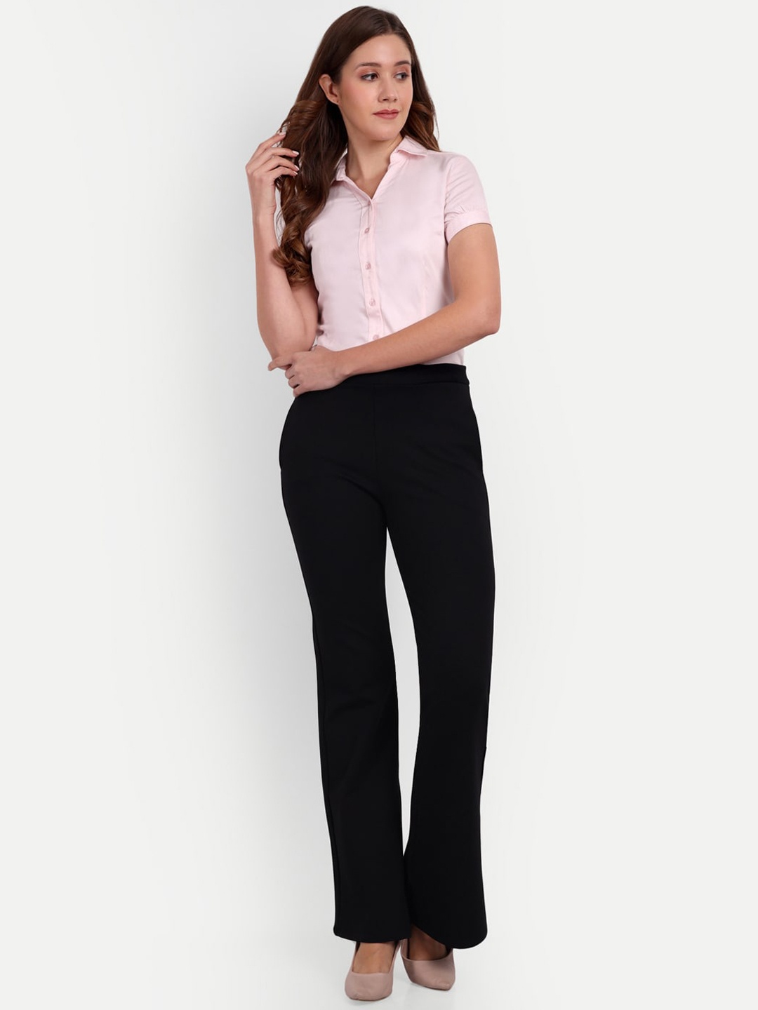 

Next One Women Smart Flared High-Rise Easy Wash Bootcut Trousers, Black