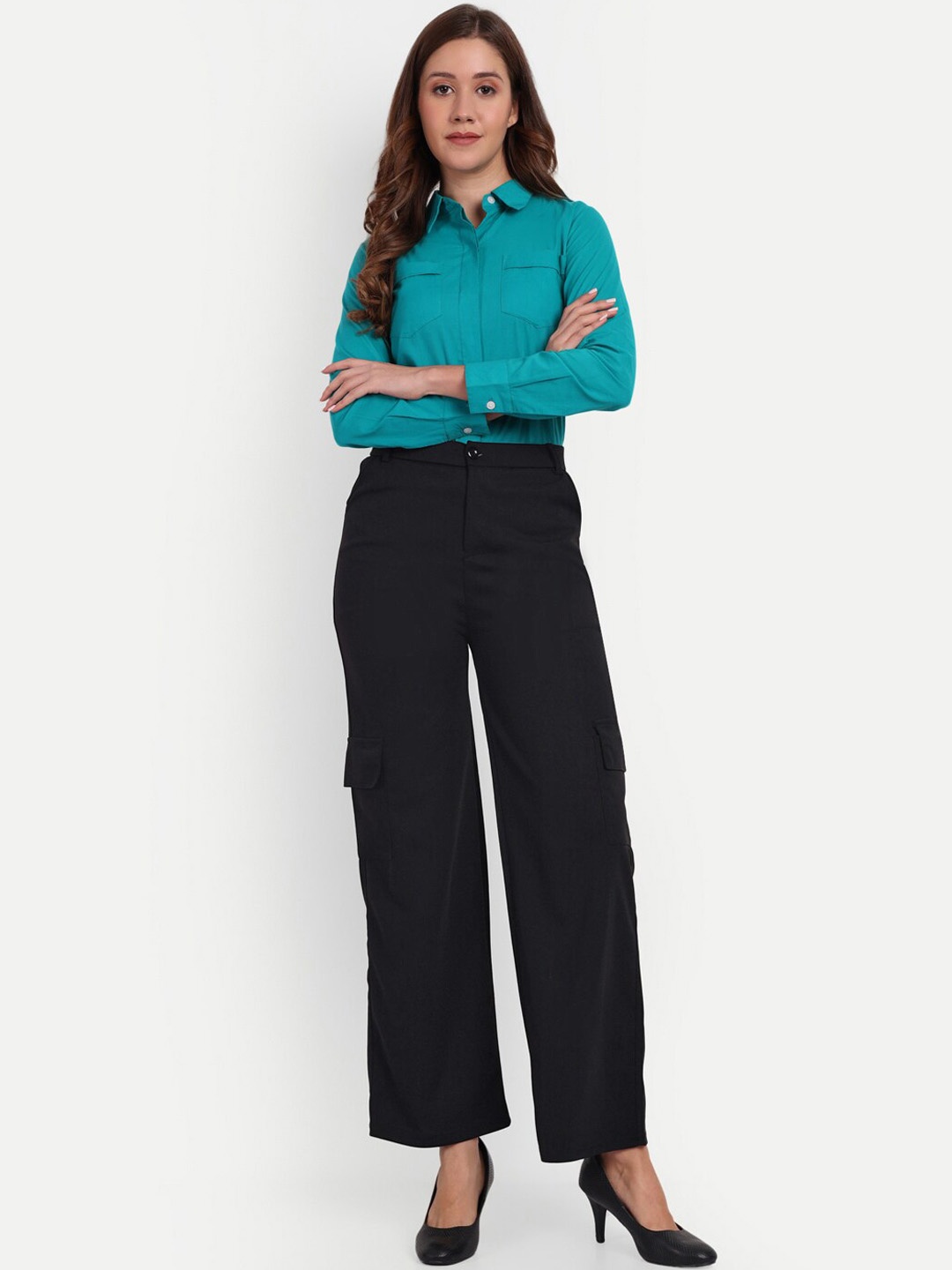 

Next One Women Smart Loose Fit High-Rise Easy Wash Parallel Trousers, Black