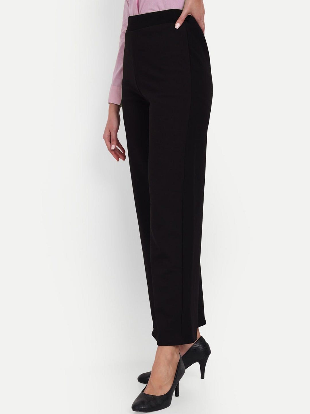 

Next One Women Smart Loose Fit High-Rise Easy Wash Formal Trousers, Black