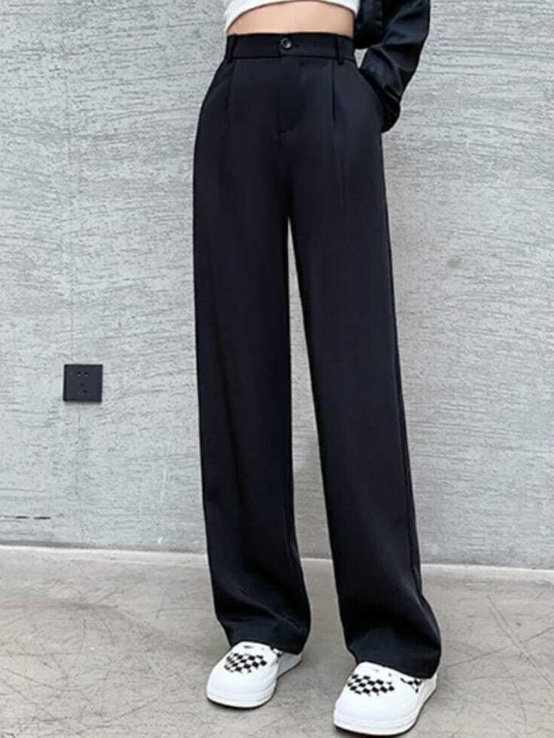

Next One Women High-Rise Pleated Korean Trousers, Black