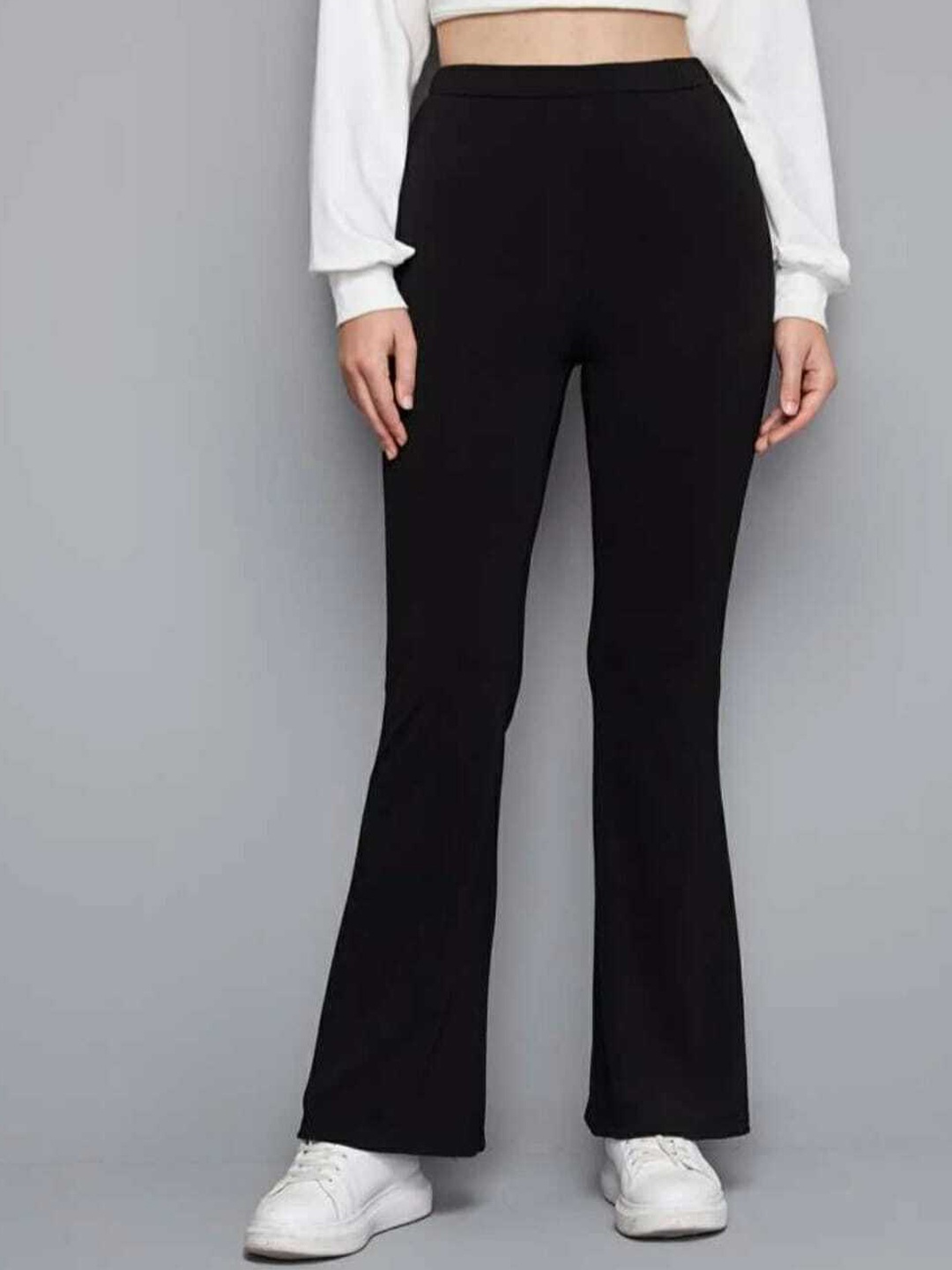 

Next One Women Smart Flared High-Rise Easy Wash Trousers, Black