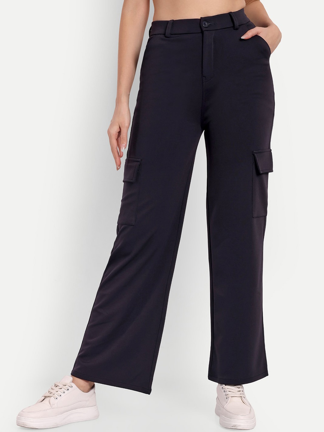 

Next One Women Smart Straight Fit High-Rise Easy Wash Cargos, Navy blue