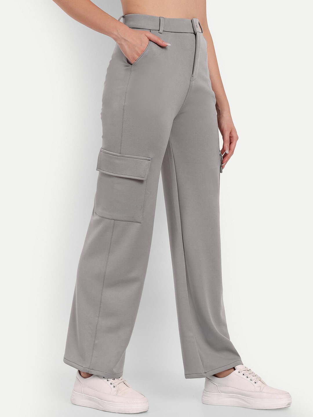 

Next One Women Smart Straight Fit High-Rise Easy Wash Trousers, Grey