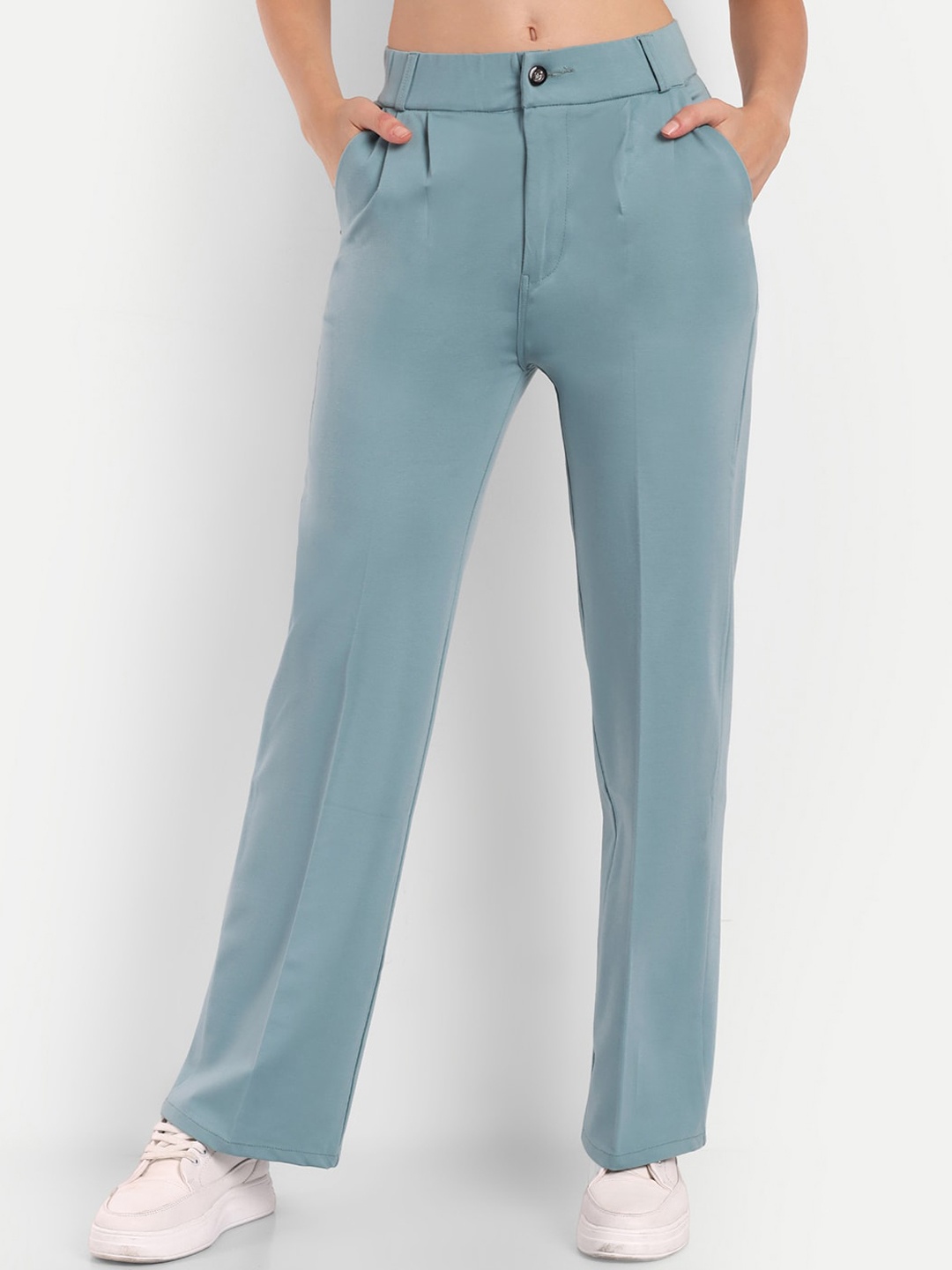 

Next One Women Smart Straight Fit High-Rise Easy Wash Trousers, Blue