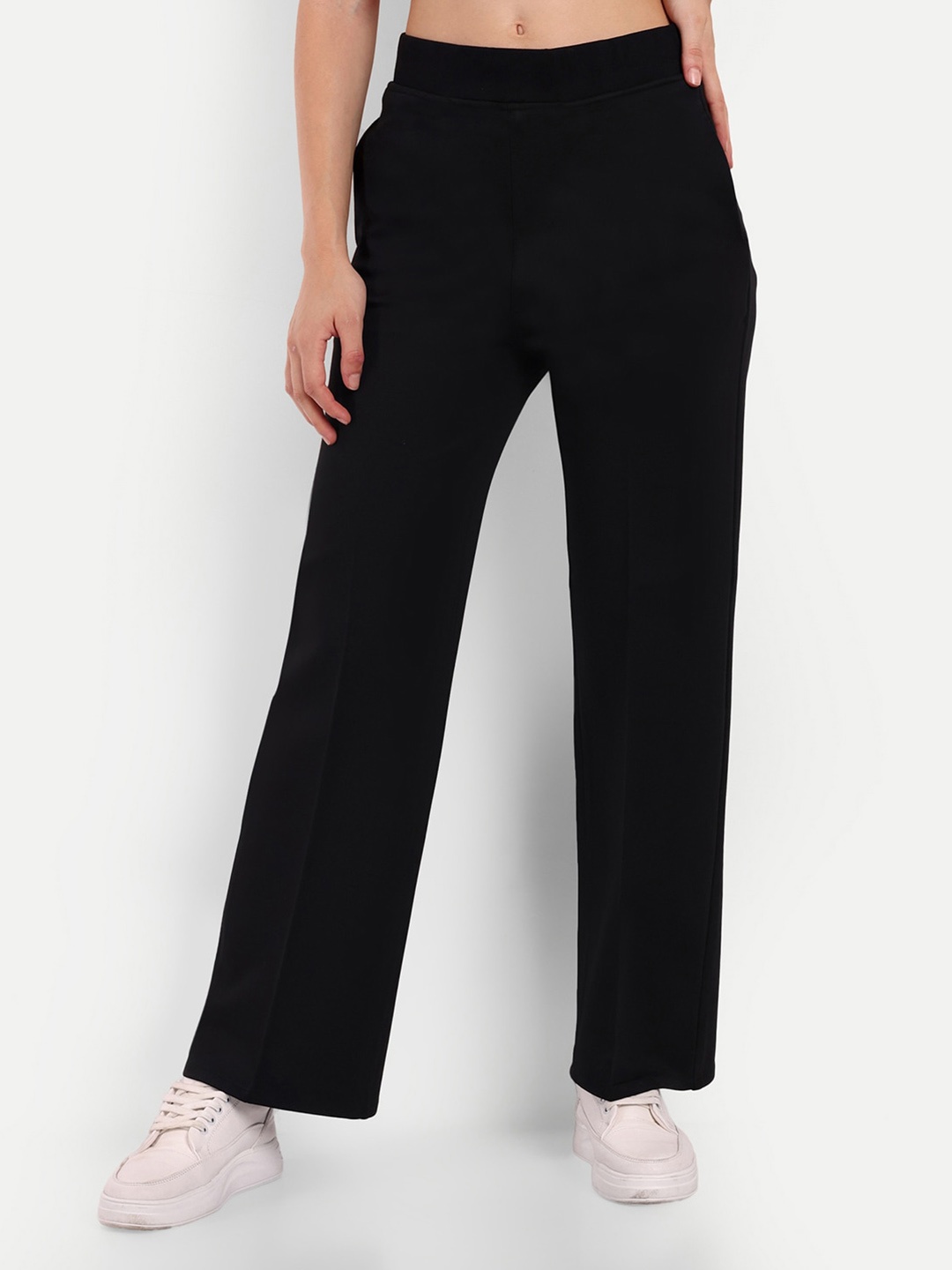 

Next One Women Smart Straight Fit High-Rise Easy Wash Trousers, Black