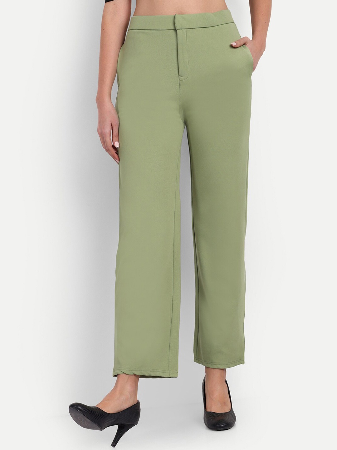 

Next One Women Smart Straight Fit High-Rise Easy Wash Trousers, Green