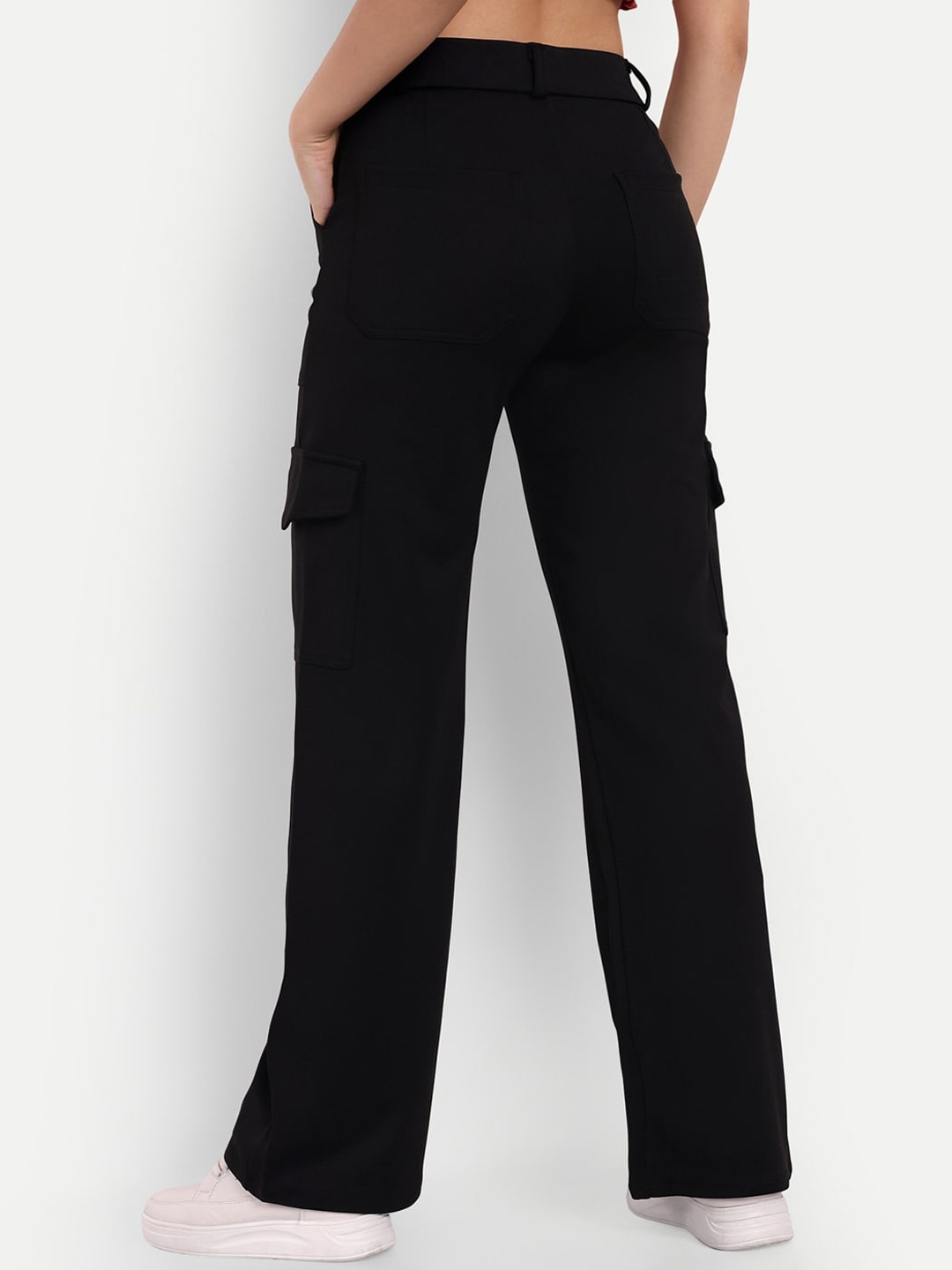 

Next One Women Smart Loose Fit High-Rise Easy Wash Cargos Trousers, Black