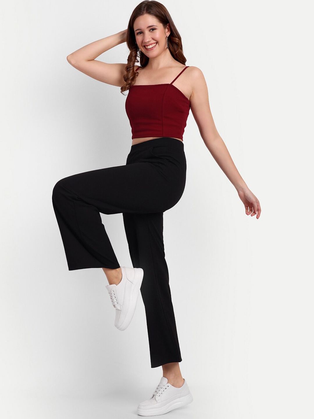 

Next One Women Smart Loose Fit High-Rise Wide Leg Stretchable Easy Wash Trousers, Black