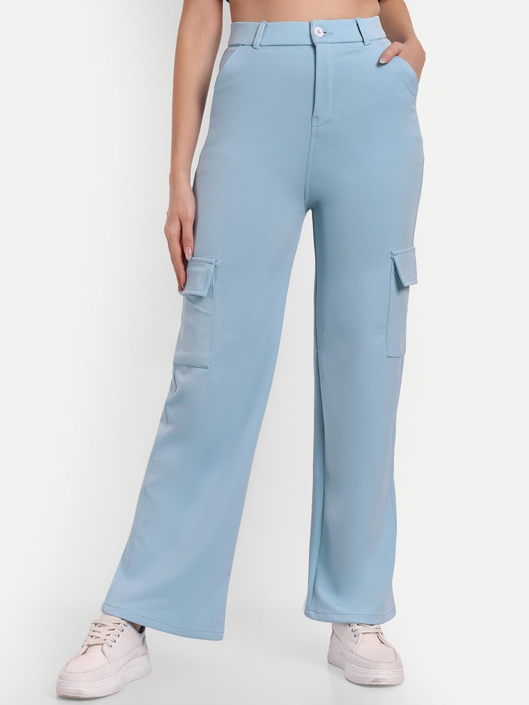 

Next One Women Smart Straight Fit High-Rise Easy Wash Cargo Trousers, Blue