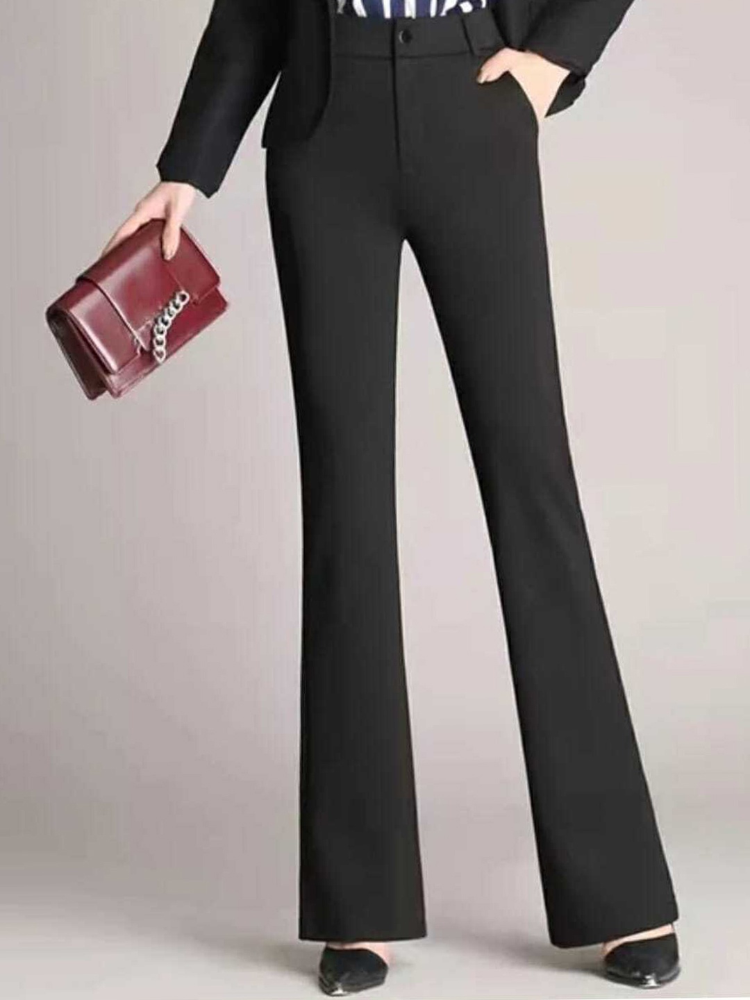 

Next One Women Smart Flared High-Rise Easy Wash Trousers, Black