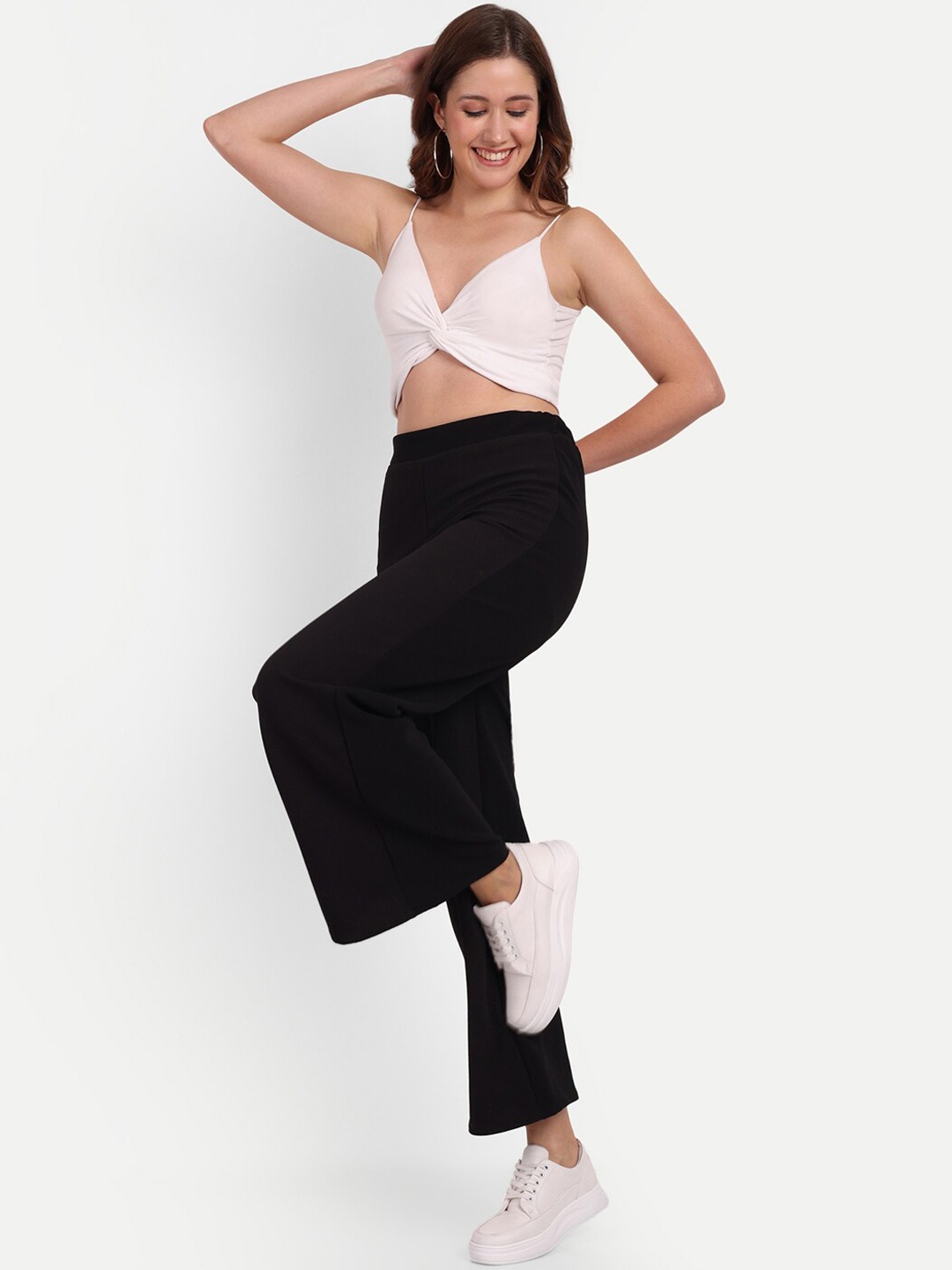 

Next One Women Smart Loose Fit High-Rise Easy Wash Culottes Trousers, Black