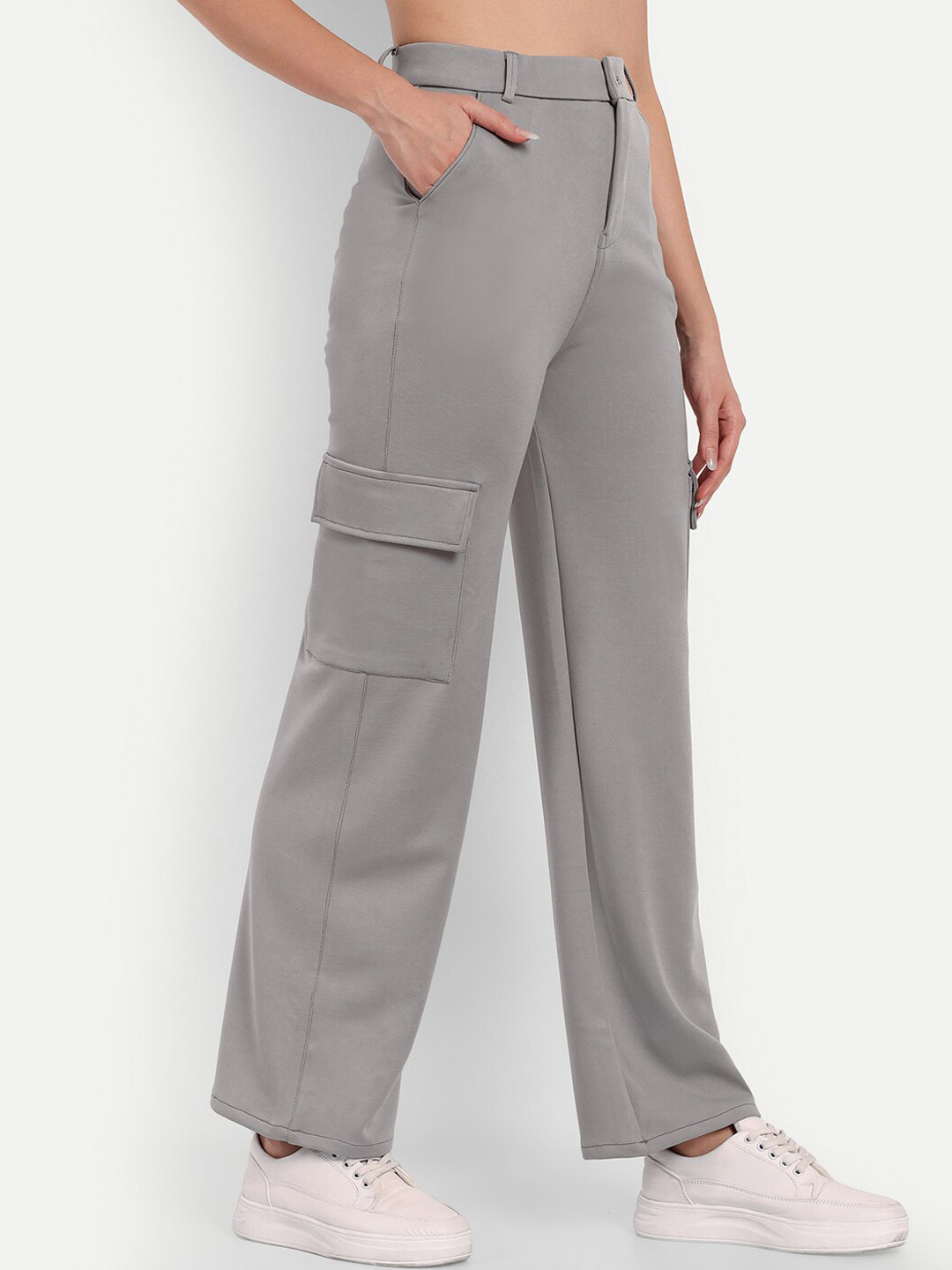 

Next One Women Smart Straight Fit High-Rise Easy Wash Parallel Trousers, Grey