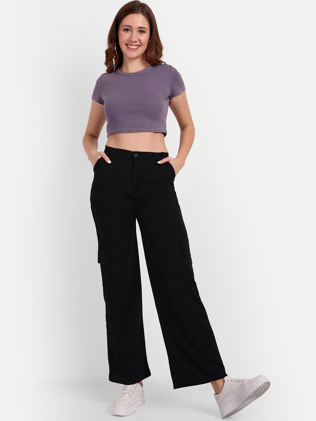 

Next One Women Smart Loose Fit High-Rise Easy Wash Parallel Trousers, Black