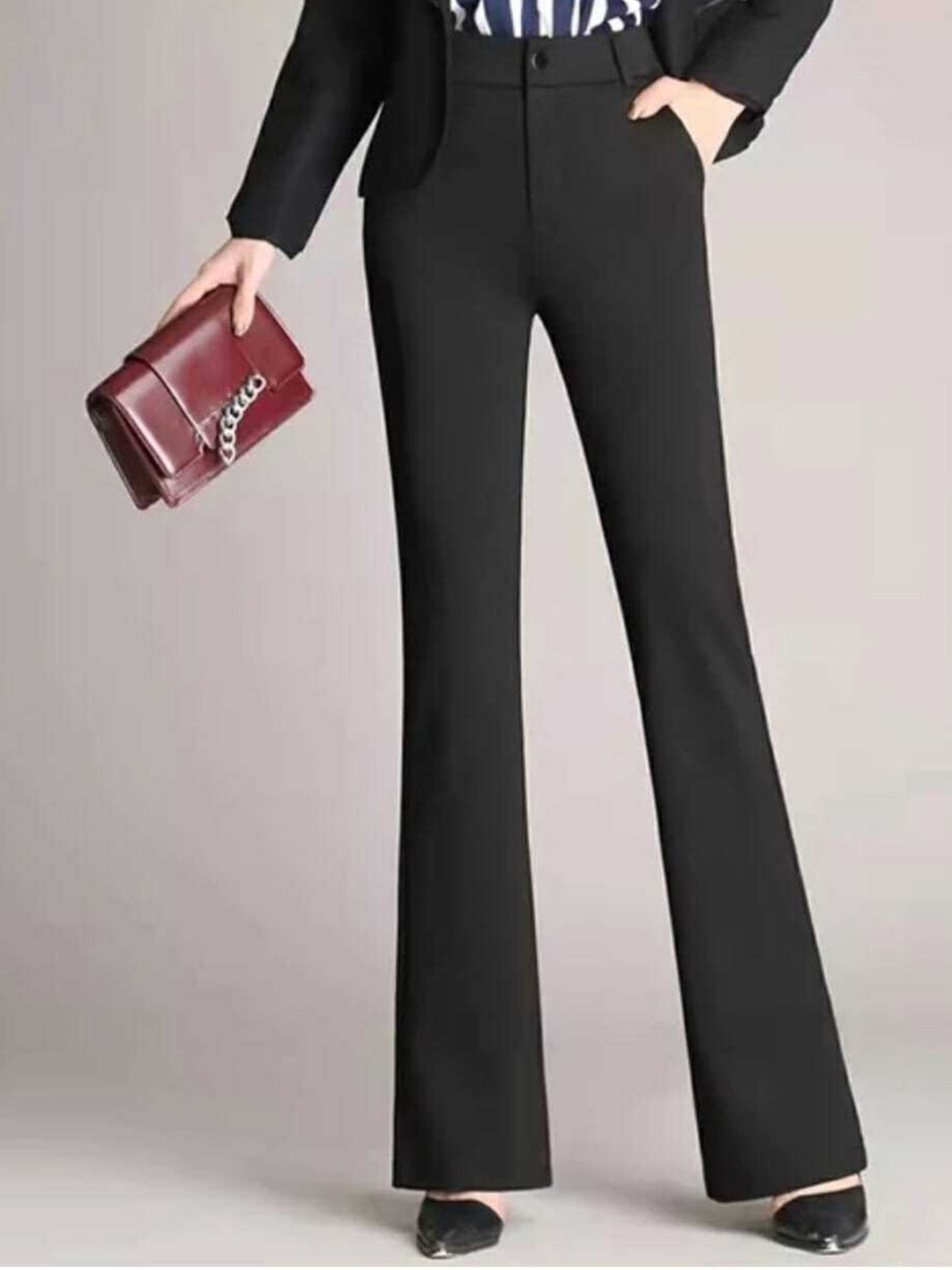 

Next One Women Smart Flared High-Rise Easy Wash Bootcut Trousers, Black