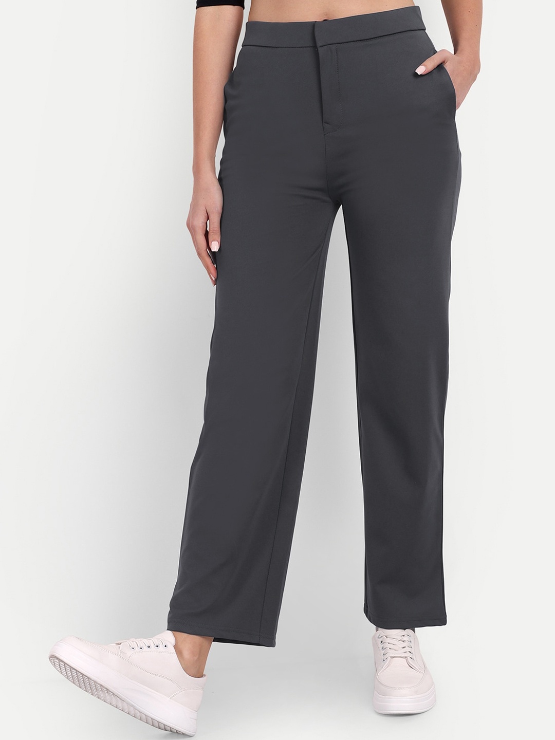 

Next One Women Smart Straight Fit High-Rise Easy Wash Parallel Trousers, Grey