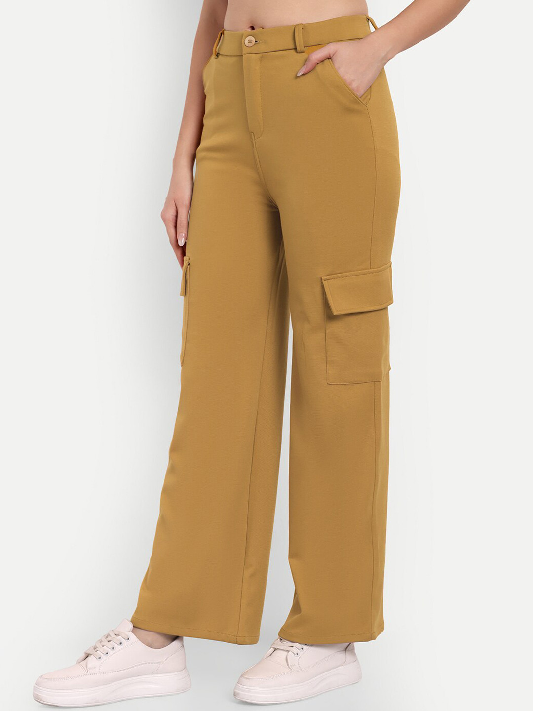 

Next One Women Smart Straight Fit High-Rise Easy Wash Trousers, Mustard