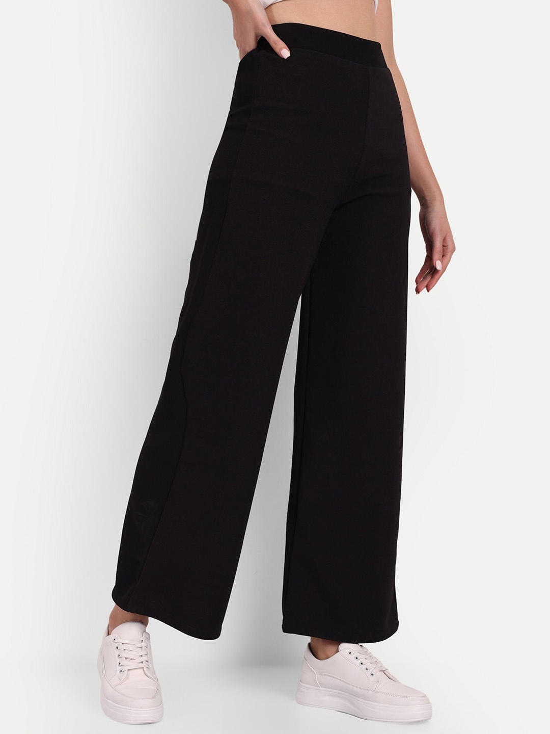 

Next One Women Smart Loose Fit High-Rise Easy Wash Trousers, Black