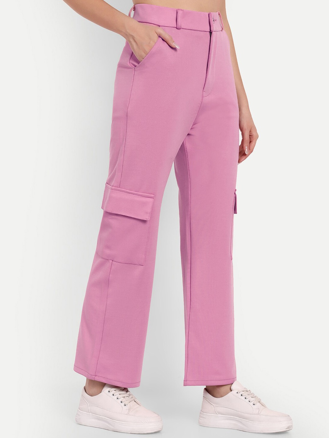 

Next One Women Smart Straight Fit High-Rise Easy Wash Trousers, Pink